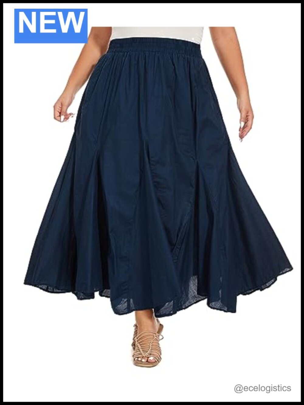 Cotton Boho Godet Flare Maxi Skirt Plus Size 1X 2X A-Line Elastic Waist Pockets